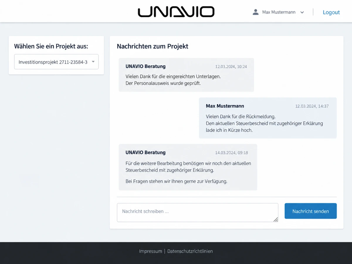 Kundenportal Fianzierung Übersicht